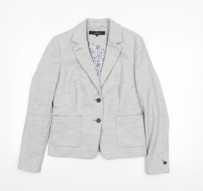 Next Women Grey Tailored Blazer UK 10 Linen Blend Two-Button Jacket