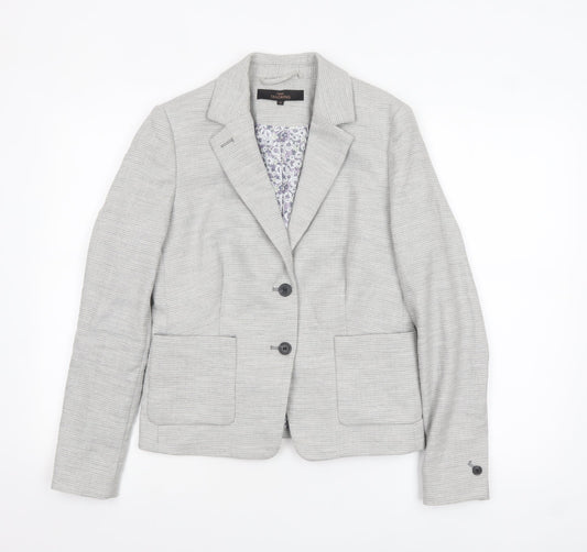 Next Women Grey Tailored Blazer UK 10 Linen Blend Two-Button Jacket