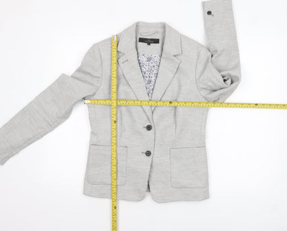 Next Women Grey Tailored Blazer UK 10 Linen Blend Two-Button Jacket