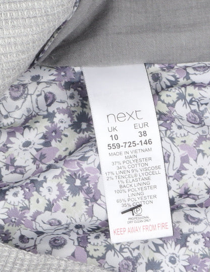 Next Women Grey Tailored Blazer UK 10 Linen Blend Two-Button Jacket
