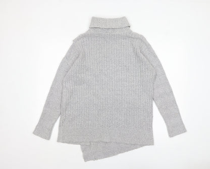 Wallis Women Grey Cable-Knit Roll Neck Jumper Size S