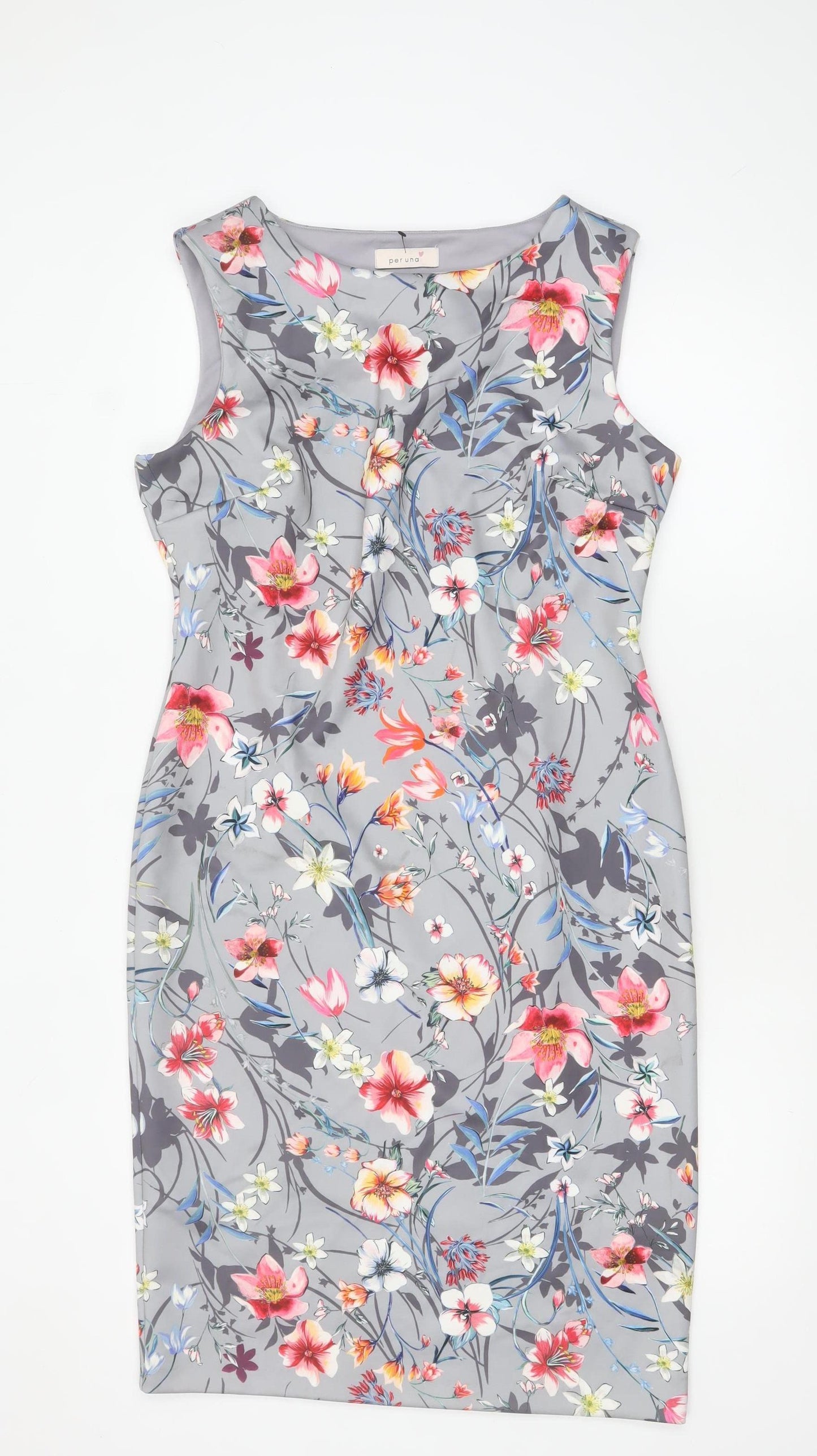 Marks and Spencer Women Grey Floral Sheath Dress Size 14