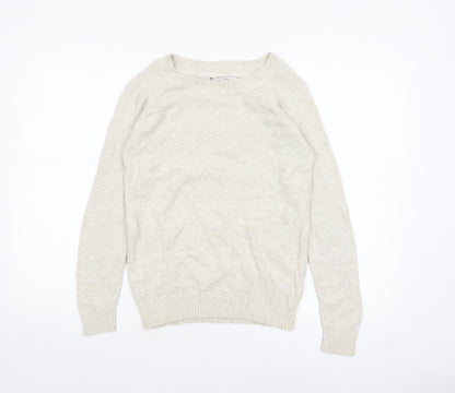 Fat Face Women's Beige Cotton Blend Crew Neck Jumper Size 10
