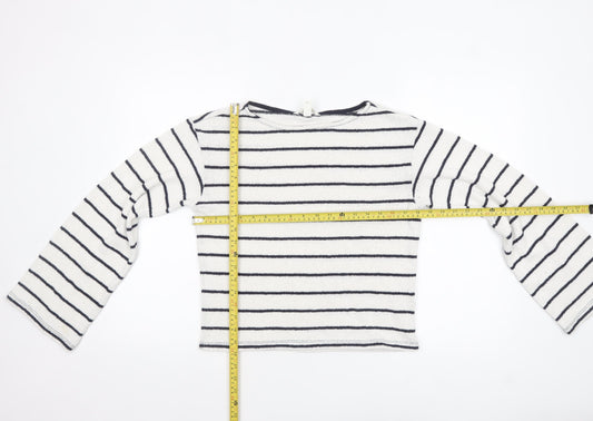 H&M Women’s White Striped Boat Neck Knit Jumper XS