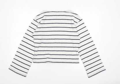 H&M Women’s White Striped Boat Neck Knit Jumper XS