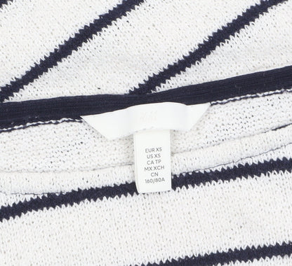H&M Women’s White Striped Boat Neck Knit Jumper XS