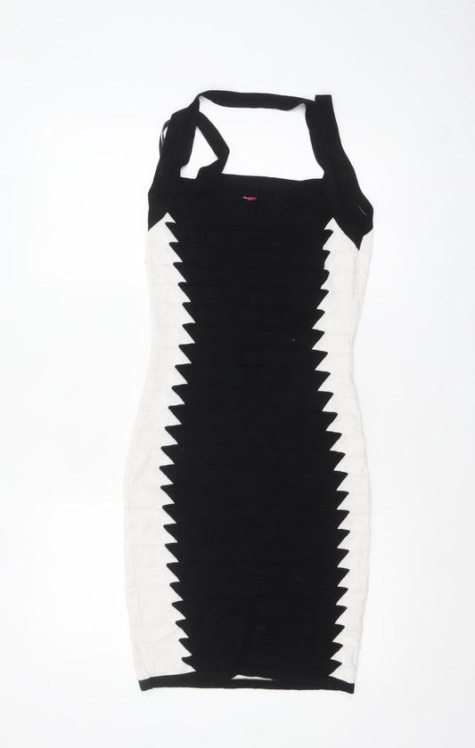 Boohoo Women's Black & White Sleeveless Bodycon Dress Size 8