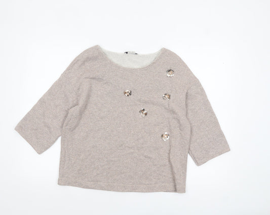 Heine Women’s Beige Sequin 3/4 Sleeve Knit Jumper Size 14