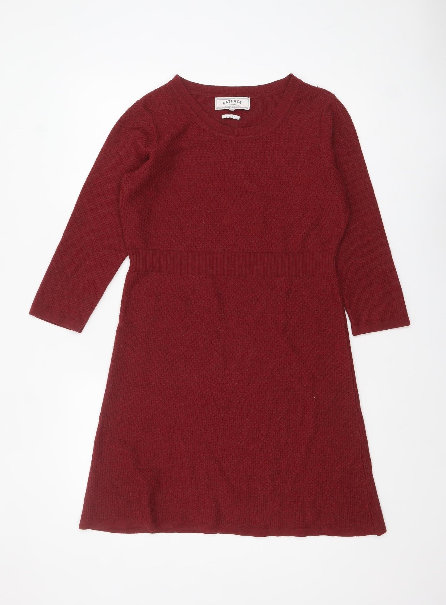 FatFace Women Red Knit Jumper Dress Size 12 3/4 Sleeve