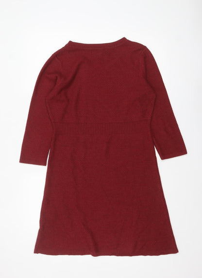 FatFace Women Red Knit Jumper Dress Size 12 3/4 Sleeve
