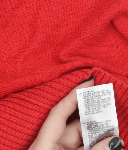 White Stuff Women Red UK 10 Crew Neck Long Sleeve Cotton Wool Jumper