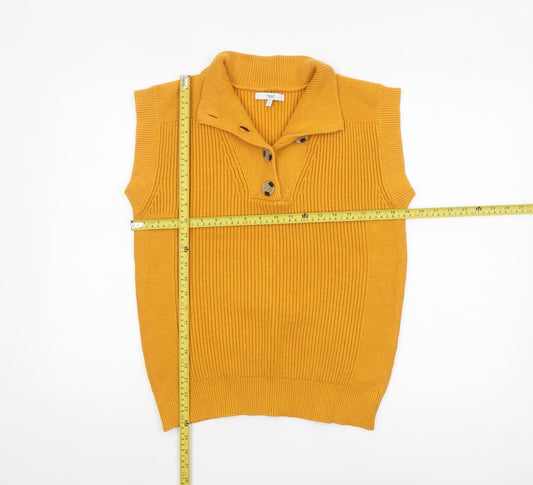 Next Womens Yellow Collared Sleeveless Henley Knit Jumper Size S