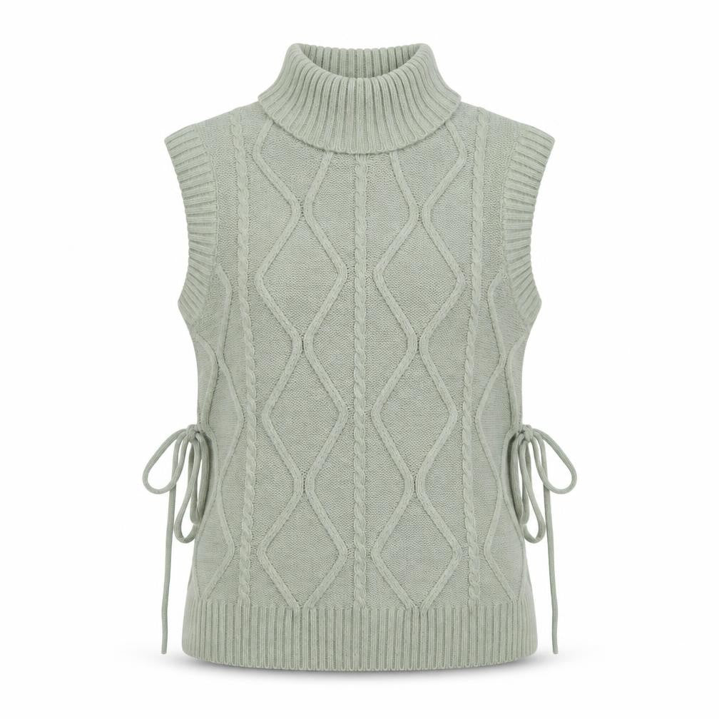 Quiz Women Green Roll Neck Cable Knit Sleeveless Vest Jumper Size S