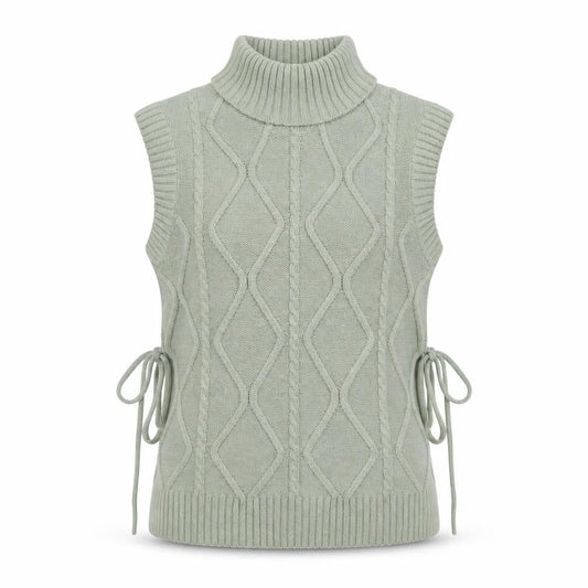Quiz Women Green Roll Neck Cable Knit Sleeveless Vest Jumper Size S