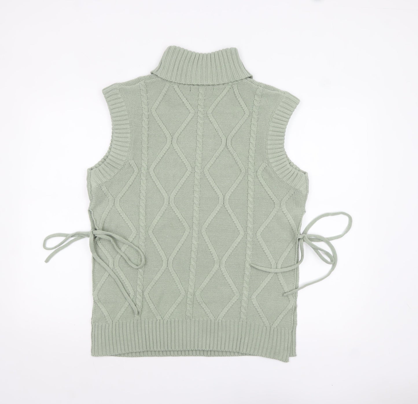 Quiz Women Green Roll Neck Cable Knit Sleeveless Vest Jumper Size S