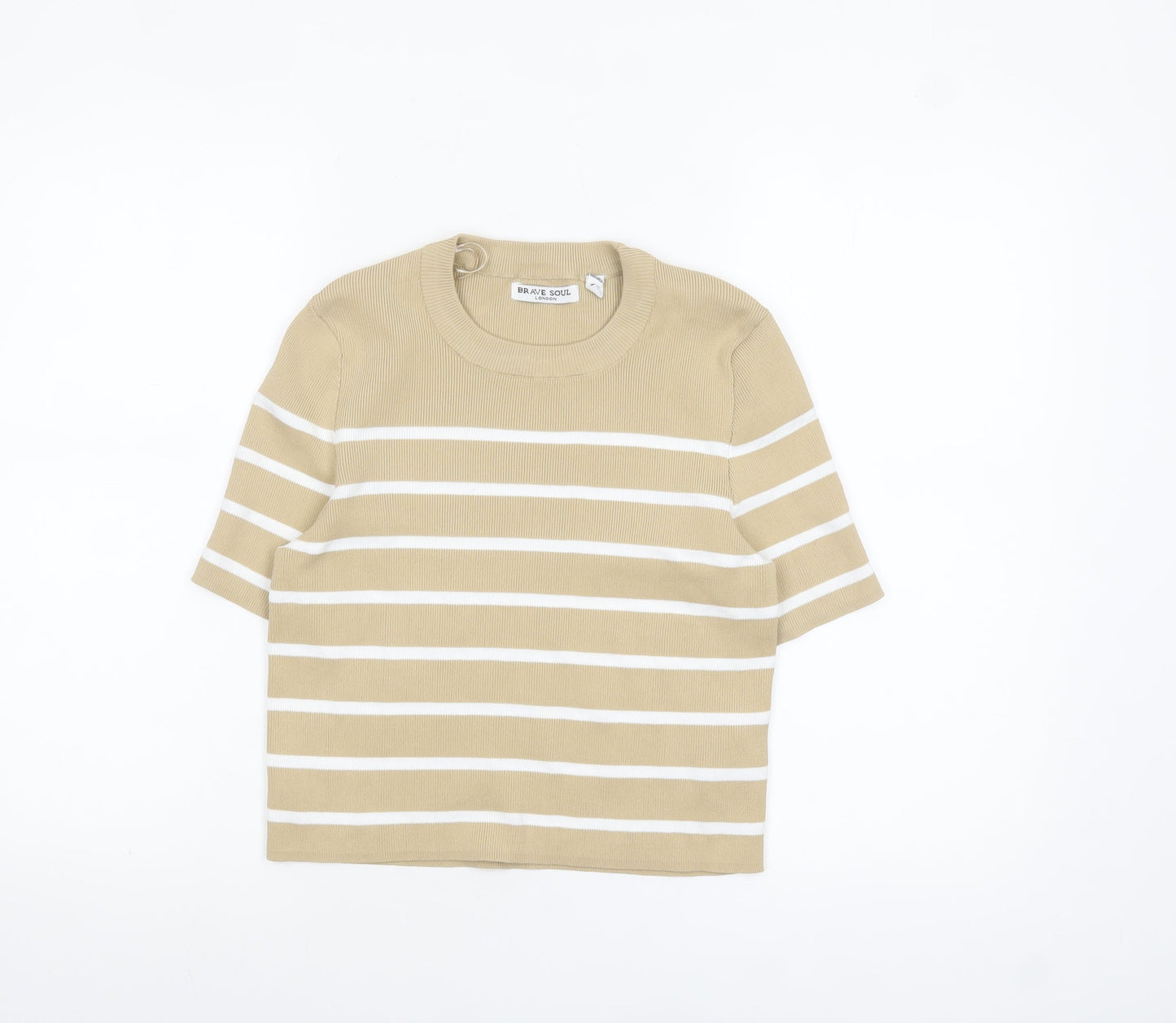 Womens UK Size M Brave Soul Beige Cropped T-Shirt