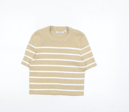 Womens UK Size M Brave Soul Beige Cropped T-Shirt