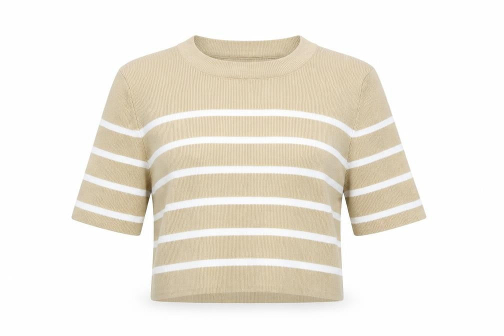 Womens UK Size M Brave Soul Beige Cropped T-Shirt
