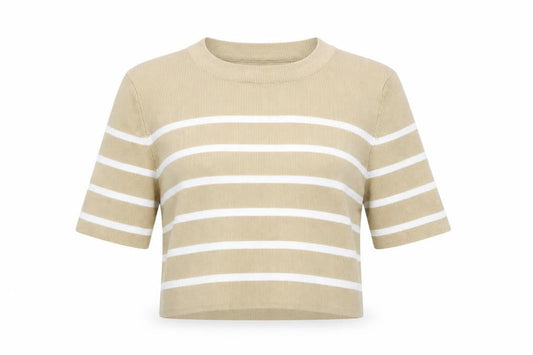 Womens UK Size M Brave Soul Beige Cropped T-Shirt