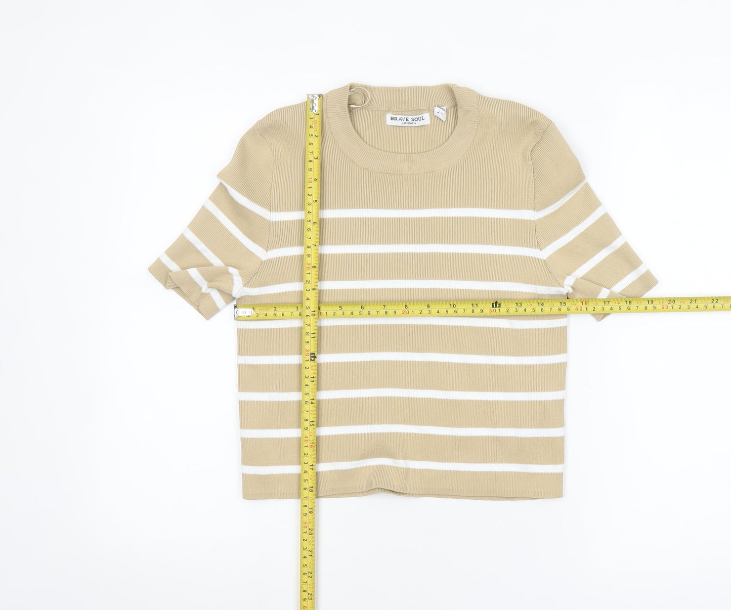 Womens UK Size M Brave Soul Beige Cropped T-Shirt