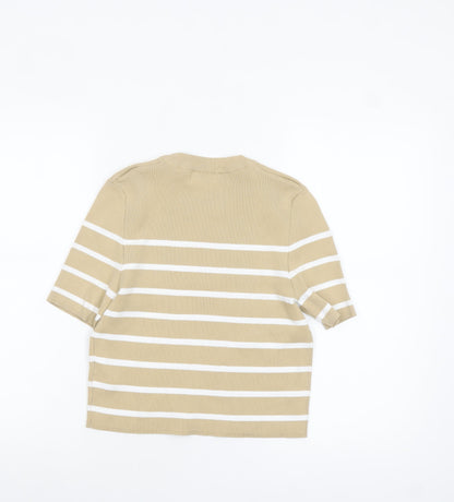 Womens UK Size M Brave Soul Beige Cropped T-Shirt