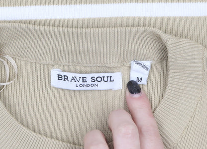 Womens UK Size M Brave Soul Beige Cropped T-Shirt