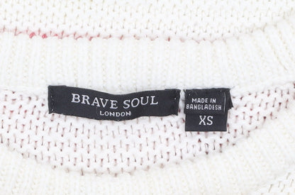 Brave Soul Women’s Multicoloured Striped Chunky-Knit Pullover Jumper XS