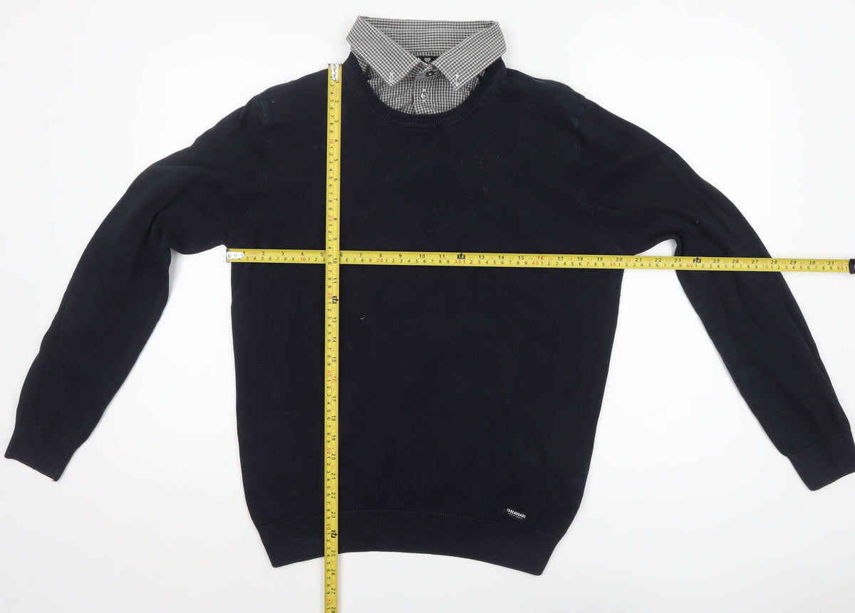 Threadbare Men’s Blue Crew Neck Cotton Pullover Jumper Size L
