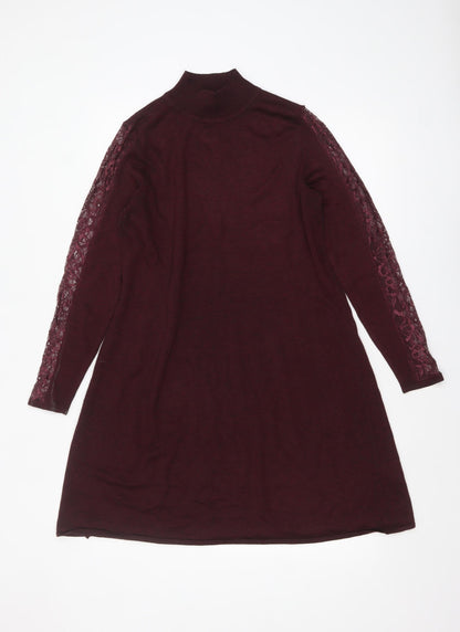 Monsoon Women’s Purple Lace Sleeve Knit A-Line Dress Size 12