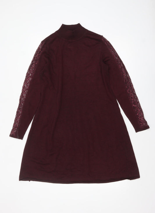 Monsoon Women’s Purple Lace Sleeve Knit A-Line Dress Size 12