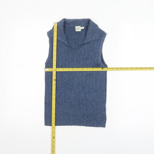 GAP Women Blue Collared Sleeveless Knit Cotton Tank Top M