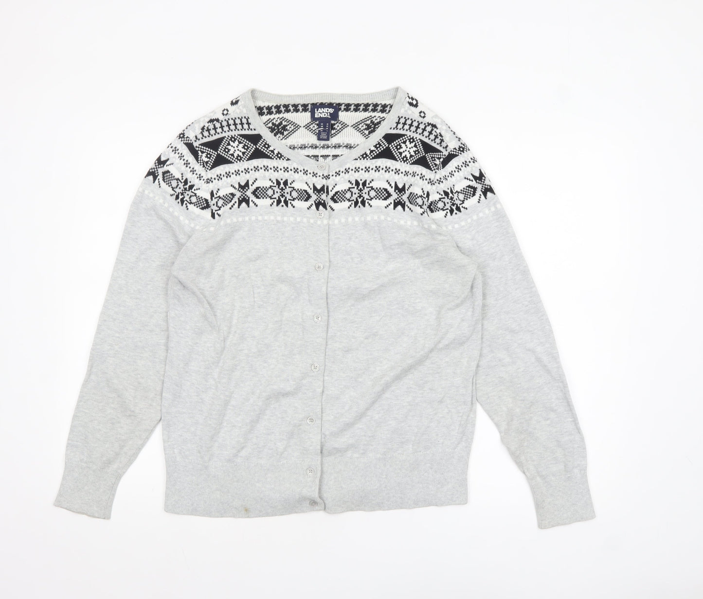 Womens UK Size L Lands' End Grey Cardigan Jumper