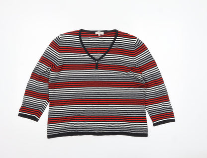 CC Womens Multicoloured Striped V-Neck Pullover Jumper Size L