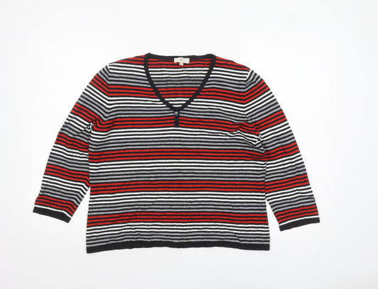 CC Womens Multicoloured Striped V-Neck Pullover Jumper Size L