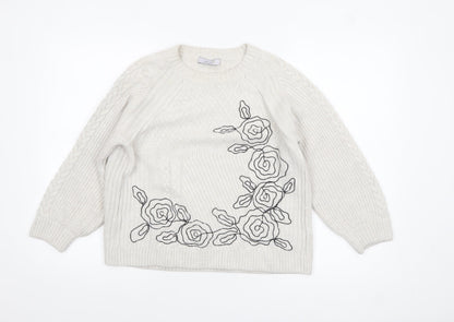 Marks and Spencer Women’s Ivory Cable Knit Floral Jumper UK 10