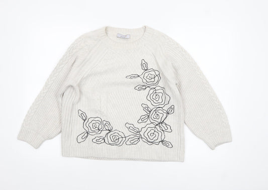 Marks and Spencer Women’s Ivory Cable Knit Floral Jumper UK 10