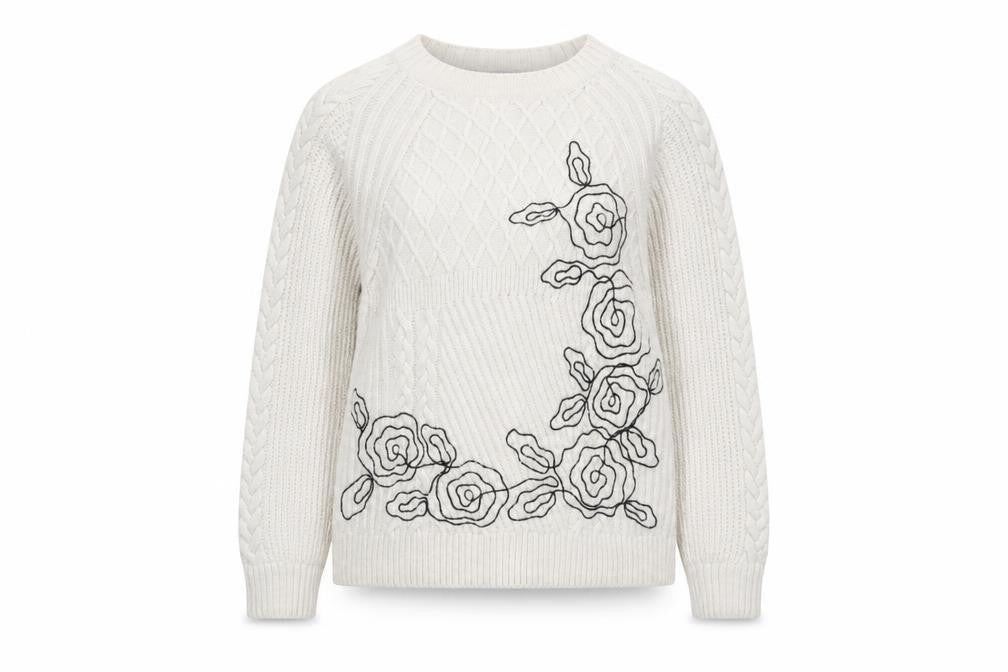 Marks and Spencer Women’s Ivory Cable Knit Floral Jumper UK 10