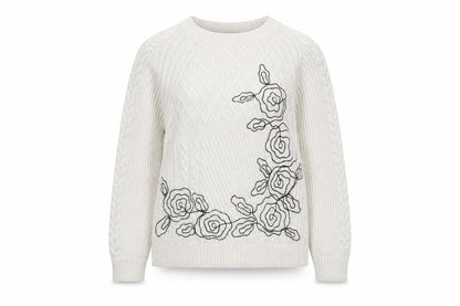 Marks and Spencer Women’s Ivory Cable Knit Floral Jumper UK 10