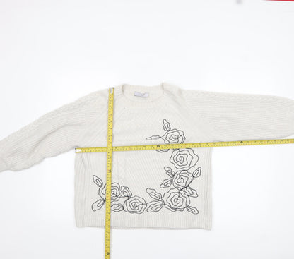 Marks and Spencer Women’s Ivory Cable Knit Floral Jumper UK 10