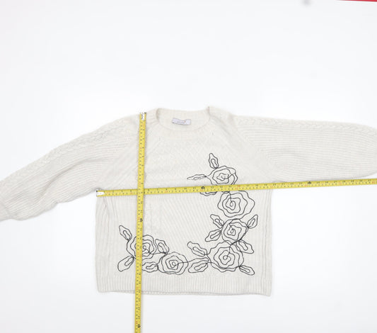 Marks and Spencer Women’s Ivory Cable Knit Floral Jumper UK 10
