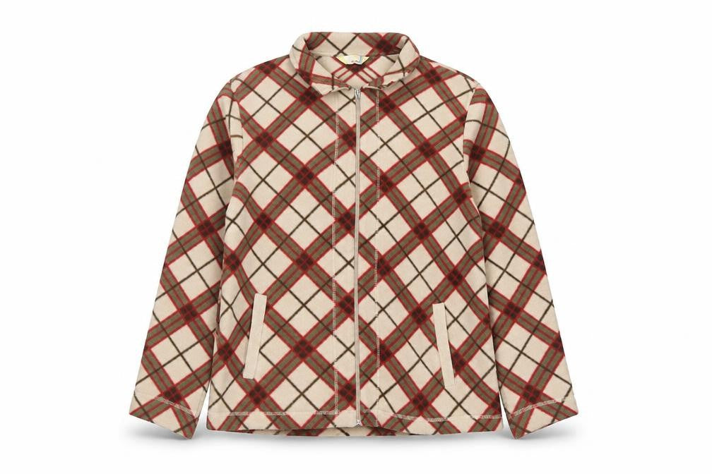 Alie Callina Women's Beige Check Fleece Zip Jacket Size 16