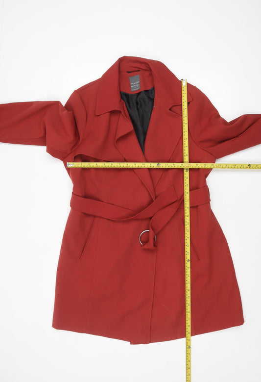 Primark Womens Red Belted Trench Coat Size 16 Mid-Length