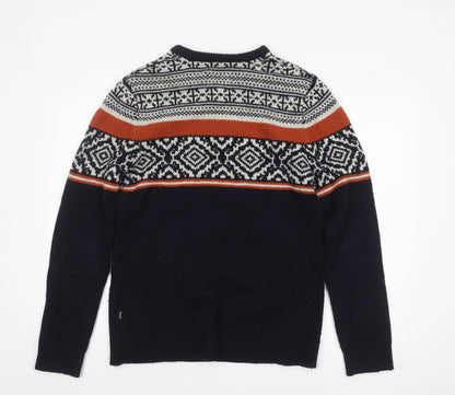 Fat Face Men's Blue Fair Isle Crew Neck Wool Blend Jumper Size S