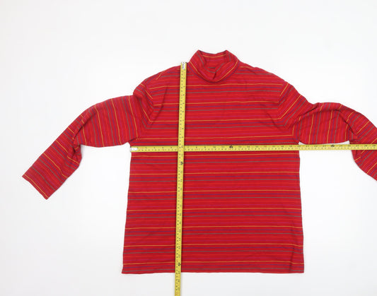 Lands' End Women's Red Striped Roll Neck Cotton Long Sleeve Top M
