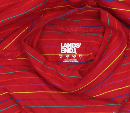Lands' End Women's Red Striped Roll Neck Cotton Long Sleeve Top M