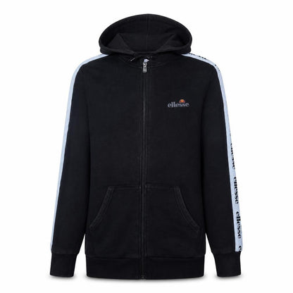 Front view of Ellesse Men's Black XS Full Zip Hoodie with Logo Tape Detail