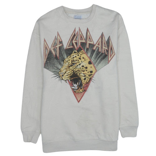 Unisex Adults UK Size XS Def Leppard White Pullover Sweatshirt