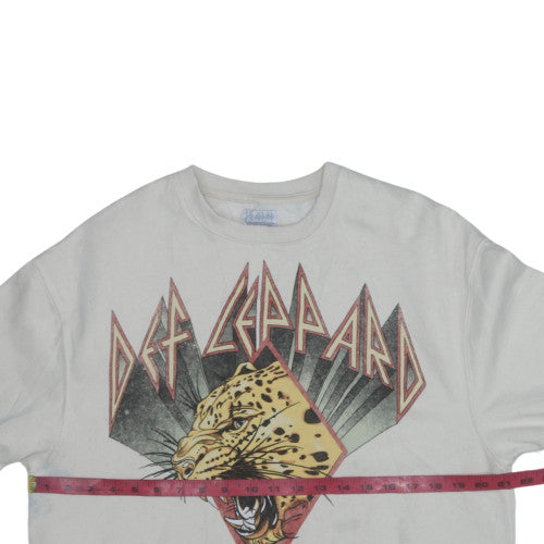 Unisex Adults UK Size XS Def Leppard White Pullover Sweatshirt