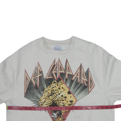 Unisex Adults UK Size XS Def Leppard White Pullover Sweatshirt