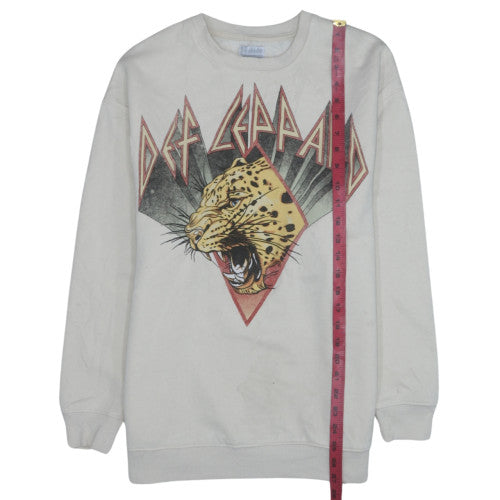 Unisex Adults UK Size XS Def Leppard White Pullover Sweatshirt